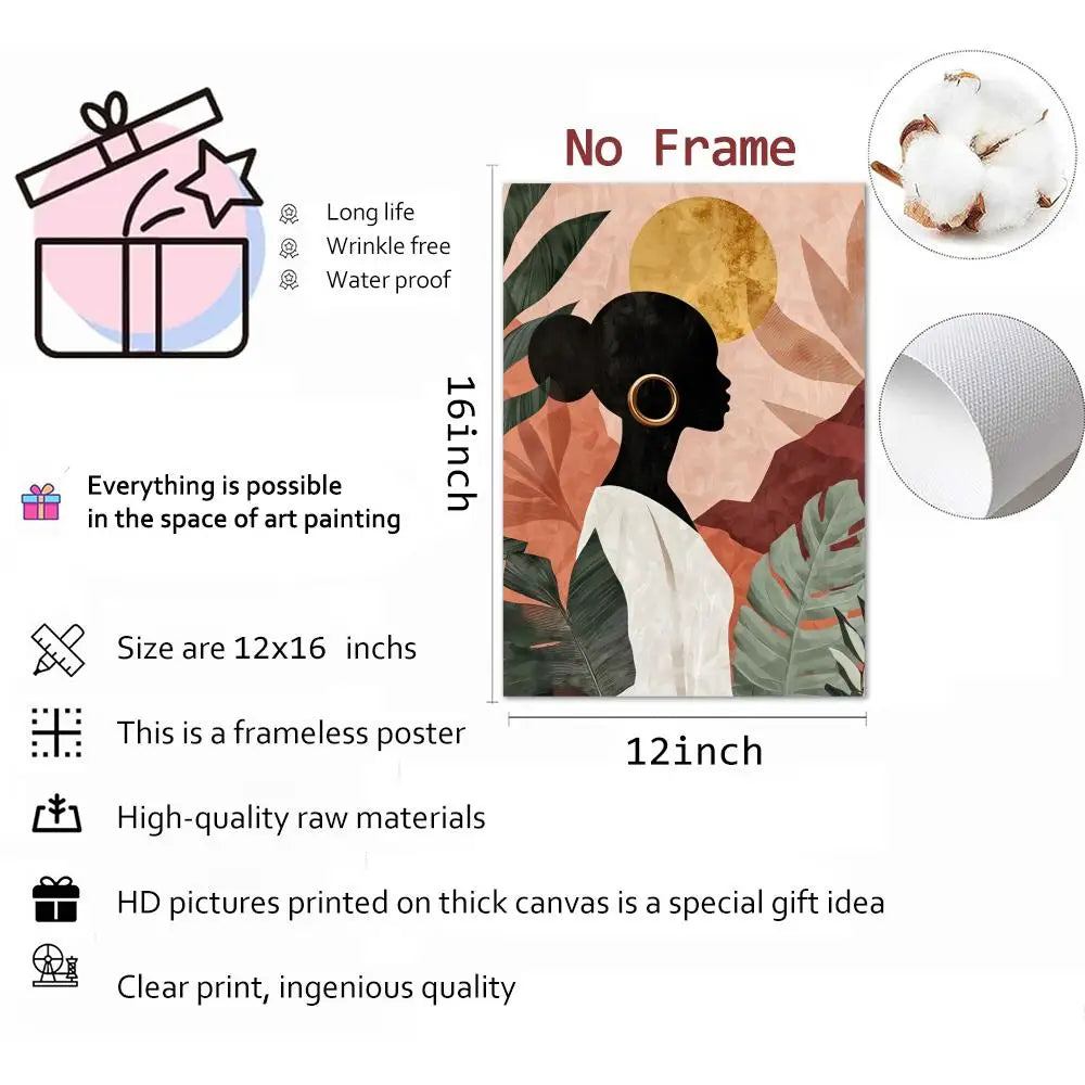 Abstract African Woman Floral Canvas Wall Art – HD Print Poster
