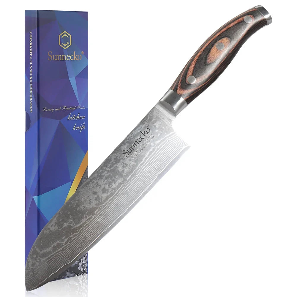 Sunnecko 7" Santoku Knife – VG10 Damascus Steel & Pakkawood