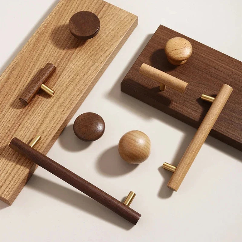 Nordic Walnut Wood Cabinet Handles & T-Bar Drawer Knobs
