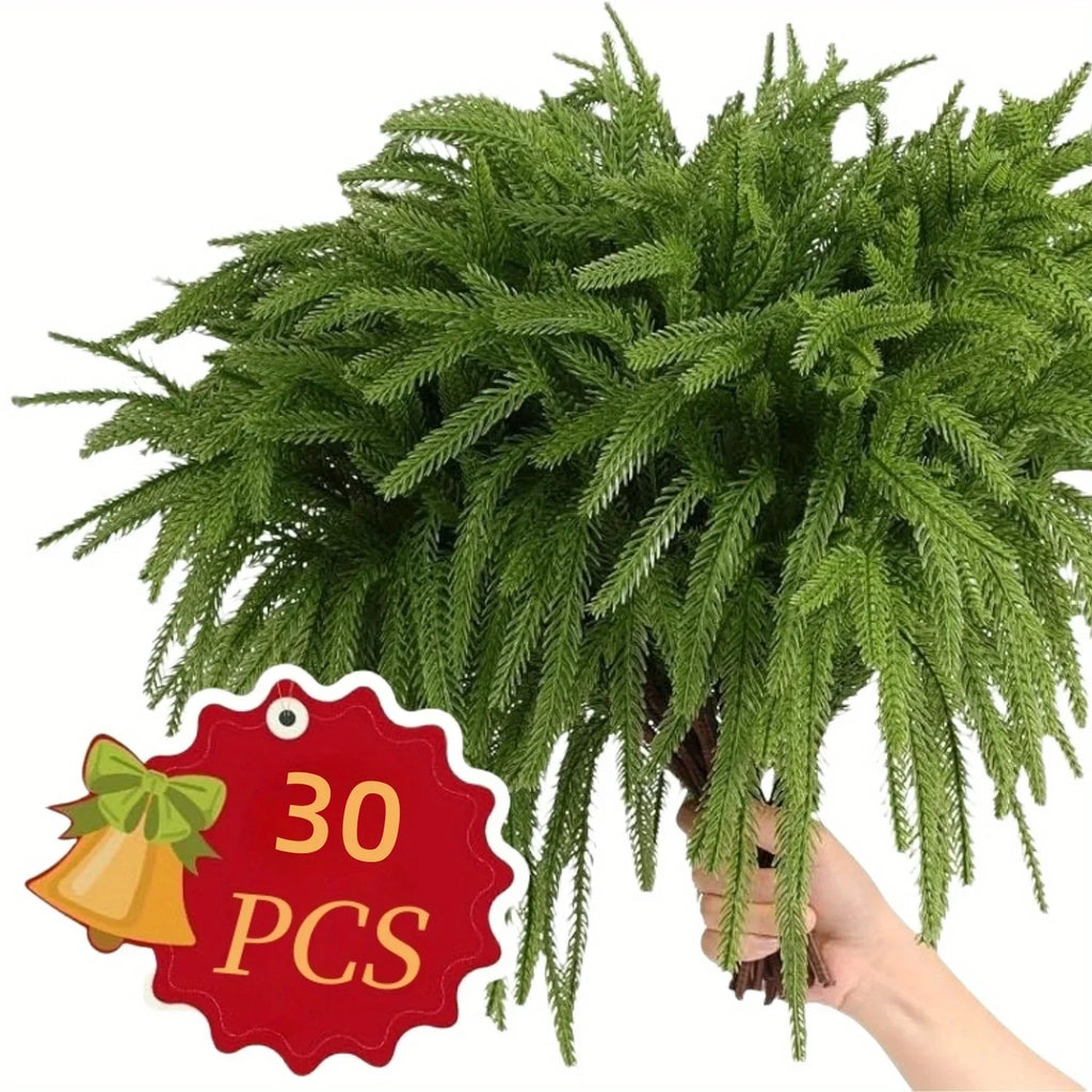 30 Faux Norfolk Pine Branches – Holiday & Christmas Vase Décor