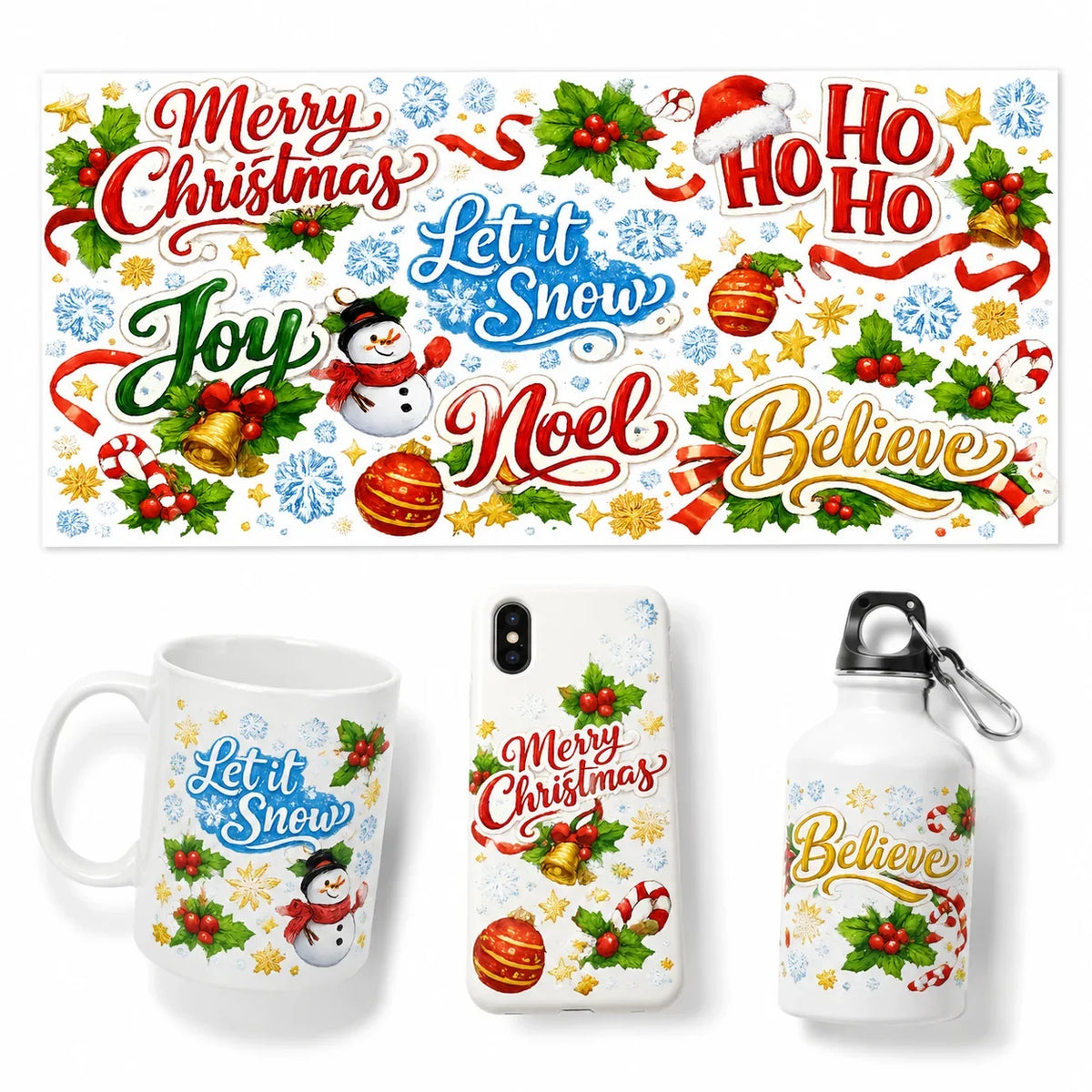 Christmas Watercolor UV DTF Transfer Sticker | Mug & Tumbler DIY