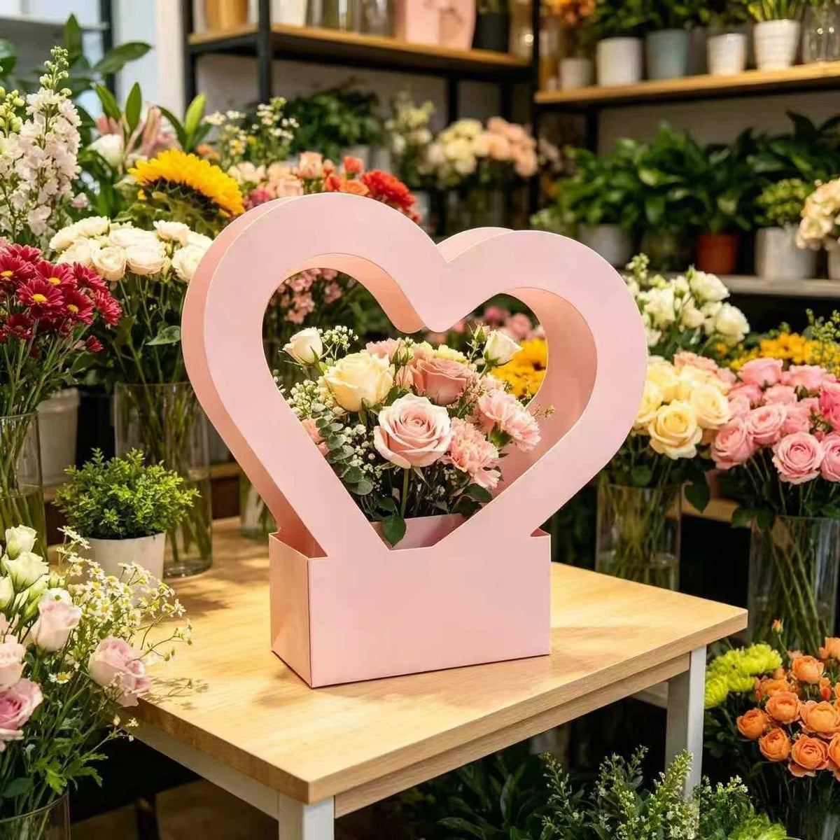 10-Pack Heart-Shaped Flower Tote Bags – Pink Florist Gift Carrier
