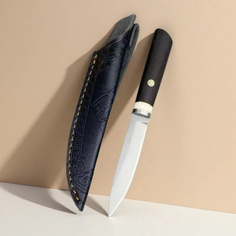 Ebony Handle Paring Knife – 5Cr15 Steel Blade & Leather Sheath
