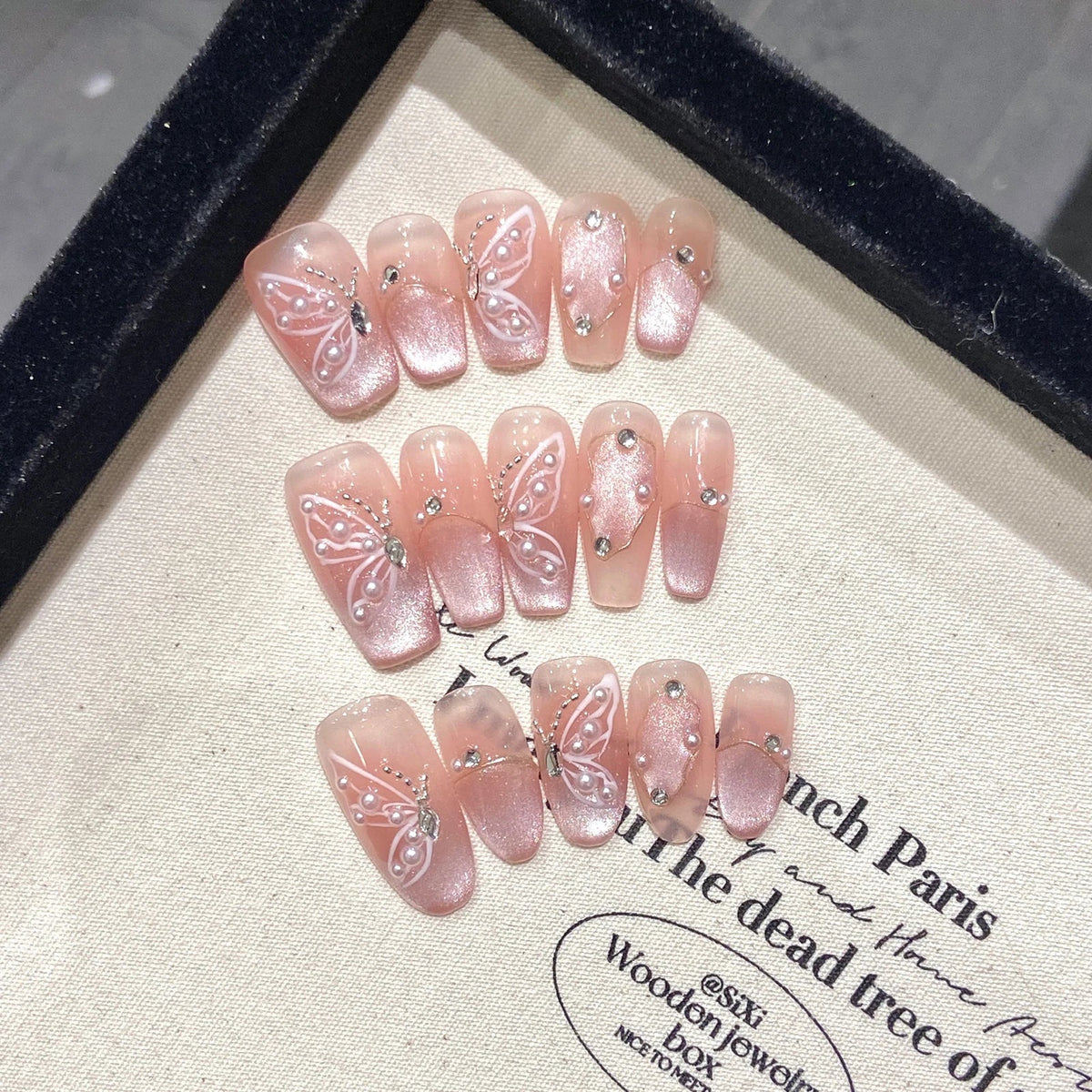 YADORNOS Pink Cat Eye Pearl Press On Nails | Korean Style
