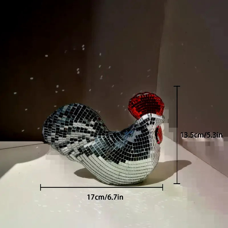 Disco Ball Mirror Rooster Sculpture | Home Decor & Party Ornament