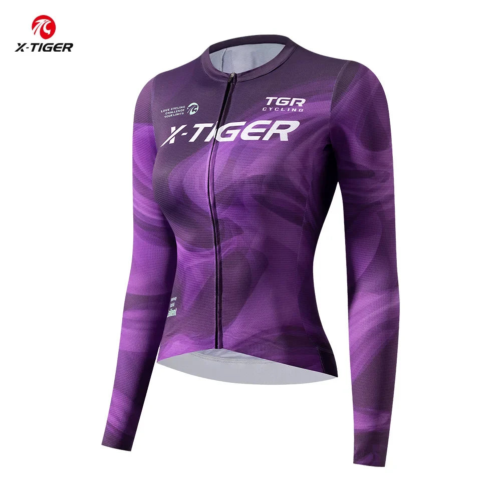 X-TIGER Women's Long Sleeve Cycling Jersey – Purple Pro Fit
