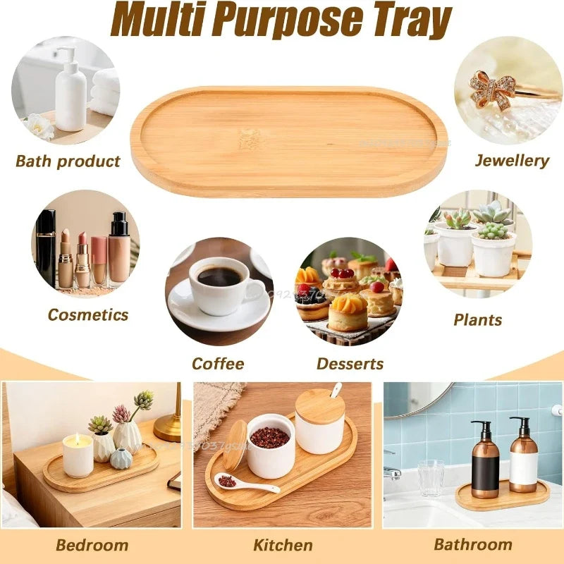 Bamboo Storage Trays – Bathroom, Kitchen & Organizer Set