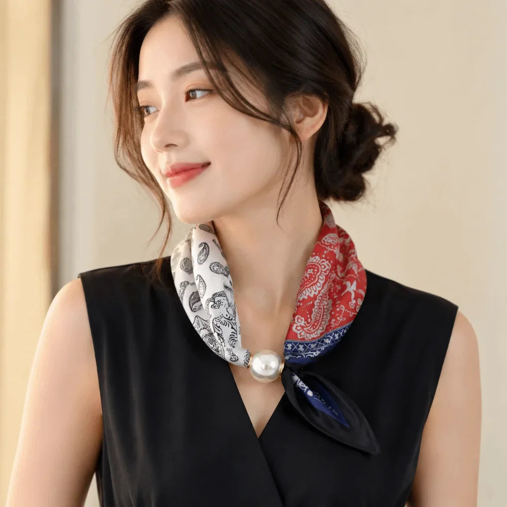 Women's Floral Faux Pearl Magnetic Snap Scarf – Lightweight Wrap