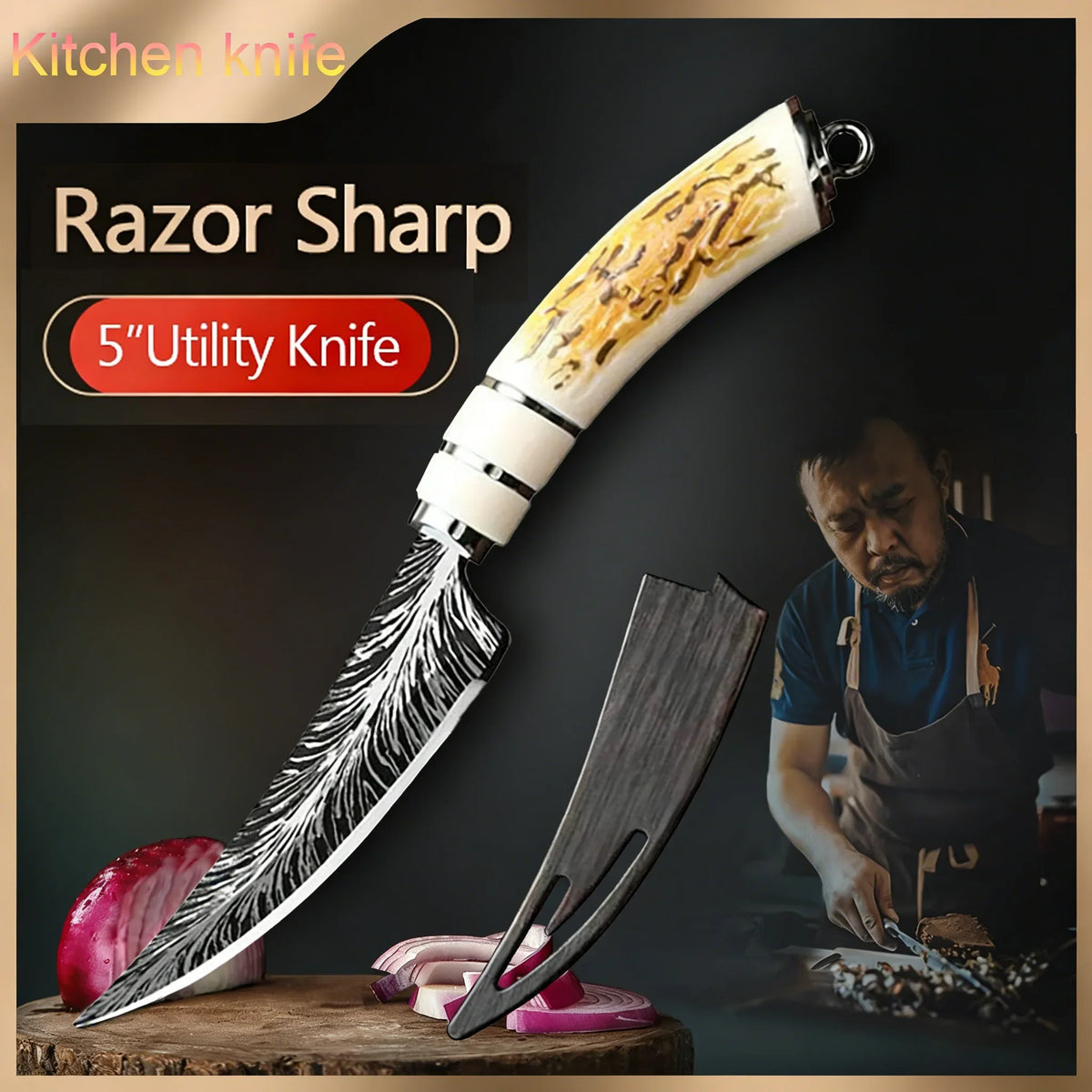Stainless Steel Kitchen Knife with Sheath & Gift Box
