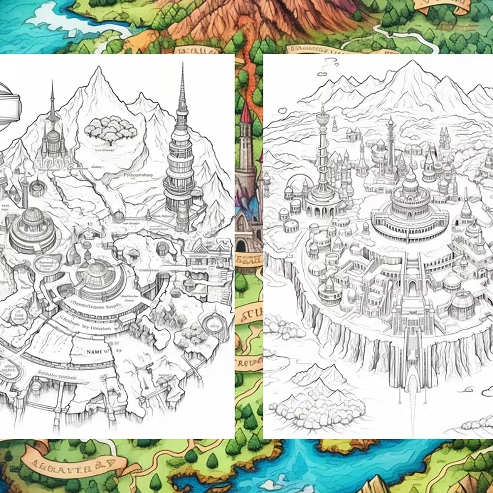A4 Fantasy Map Coloring Book Adult Stress Relief Drawing Graffiti