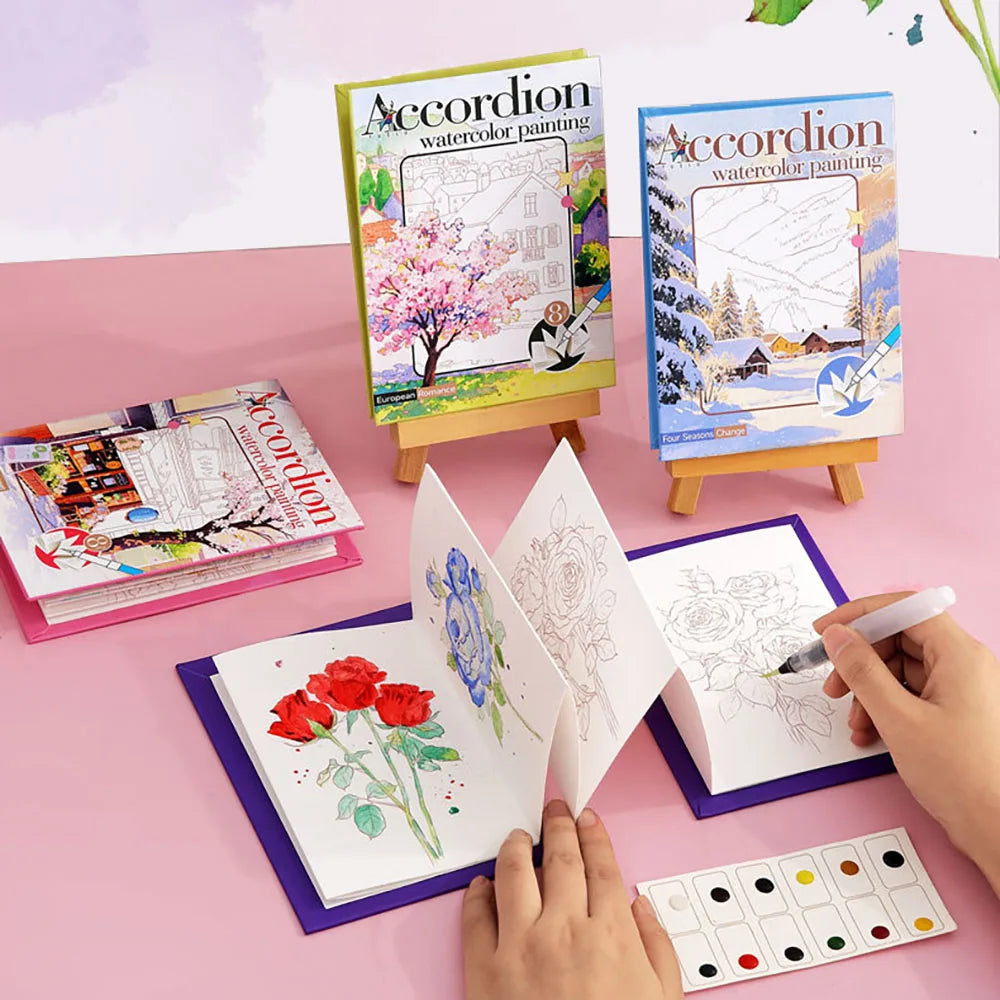 Exquisite Folding Watercolor Painting Adult Coloring Book