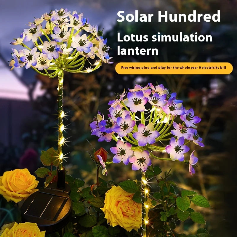 LED Solar Waterproof Lotus Lamp Ground Insert Outdoor Garden Lawn