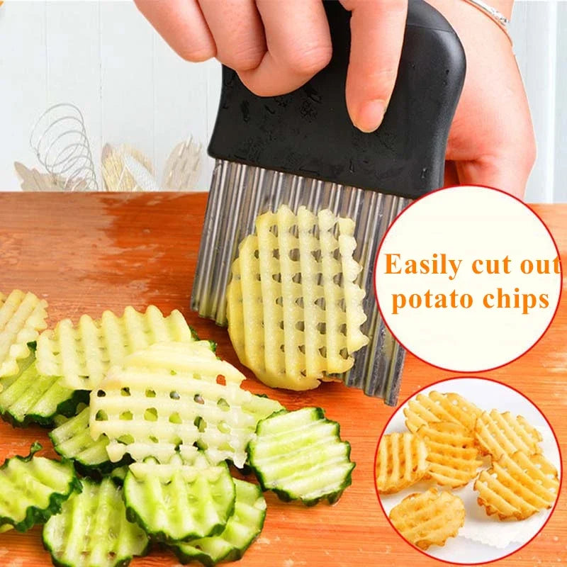 Potato Cutter Chip French Fry Maker Stainless Steel Wavy Knife Fries