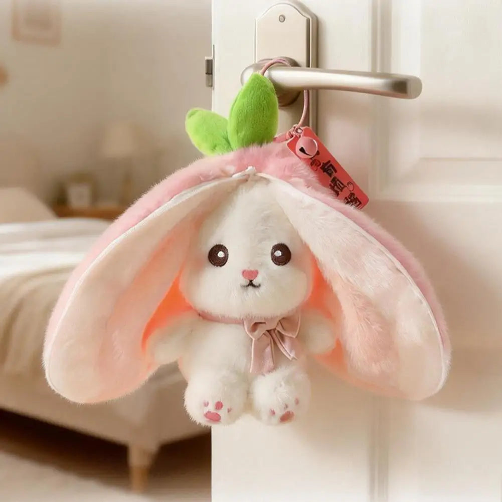 Cute 2 1 Transformable Fruit Rabbit Plush Keychain Soft Fluffy Bunny