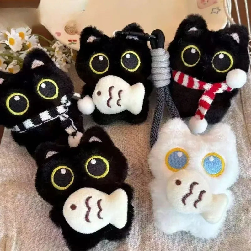 2-Pack Kawaii Black Cat Plush Keychain – Cute Bag Charm Gift