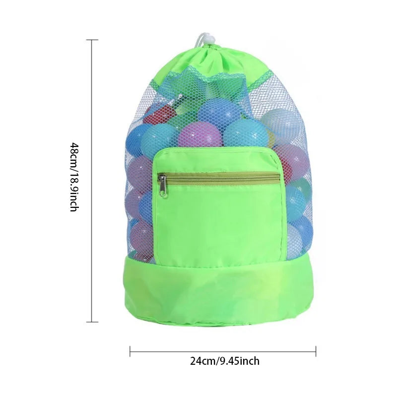 Foldable Mesh Beach Bag | Drawstring Backpack Travel Organizer