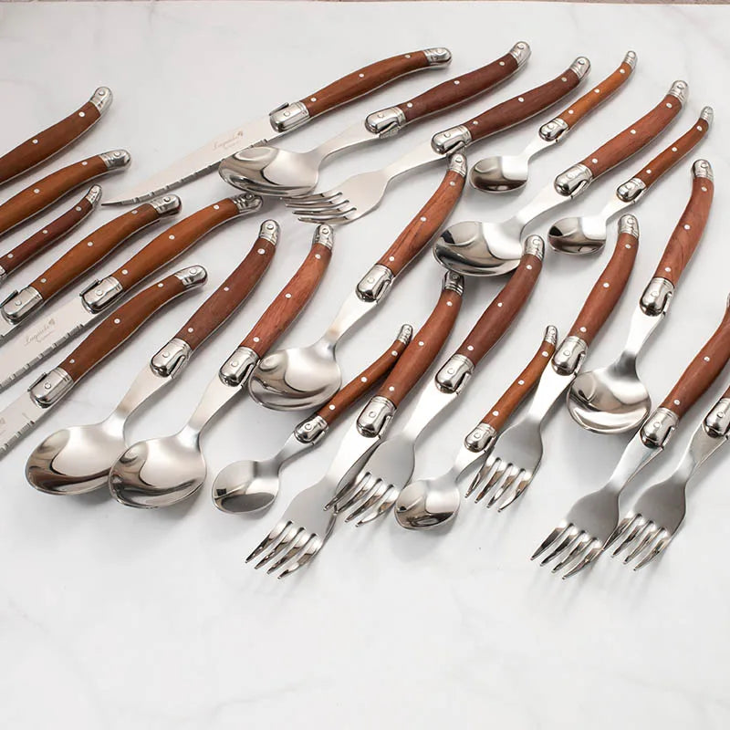 6-Piece Laguiole-Style Cutlery Set – Wood Handle Forks & Spoons