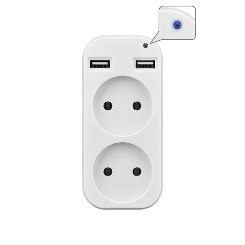 EU Plug Power Strip Adapter – 2 AC Outlets & 2 USB Ports, 1200W