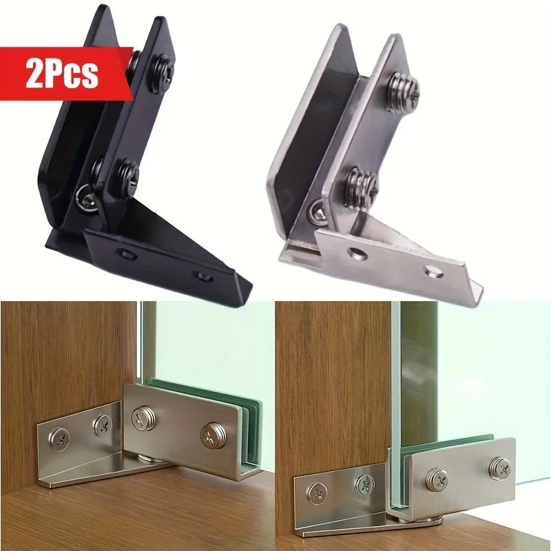 2-Pack Non-Drill Glass Door Hinges | Steel Cabinet Clips