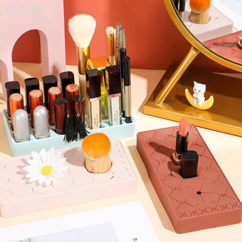 Silicone Lipstick & Makeup Organizer Desktop Storage Rack