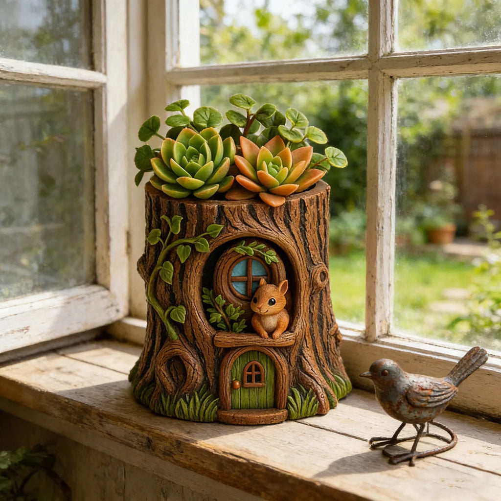 Fairy Tale Tree Stump Squirrel Planter Silicone Mold DIY Cement Resin