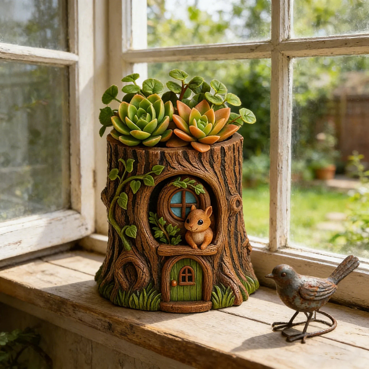 Fairy Tale Tree Stump Squirrel Planter Silicone Mold DIY Cement Resin