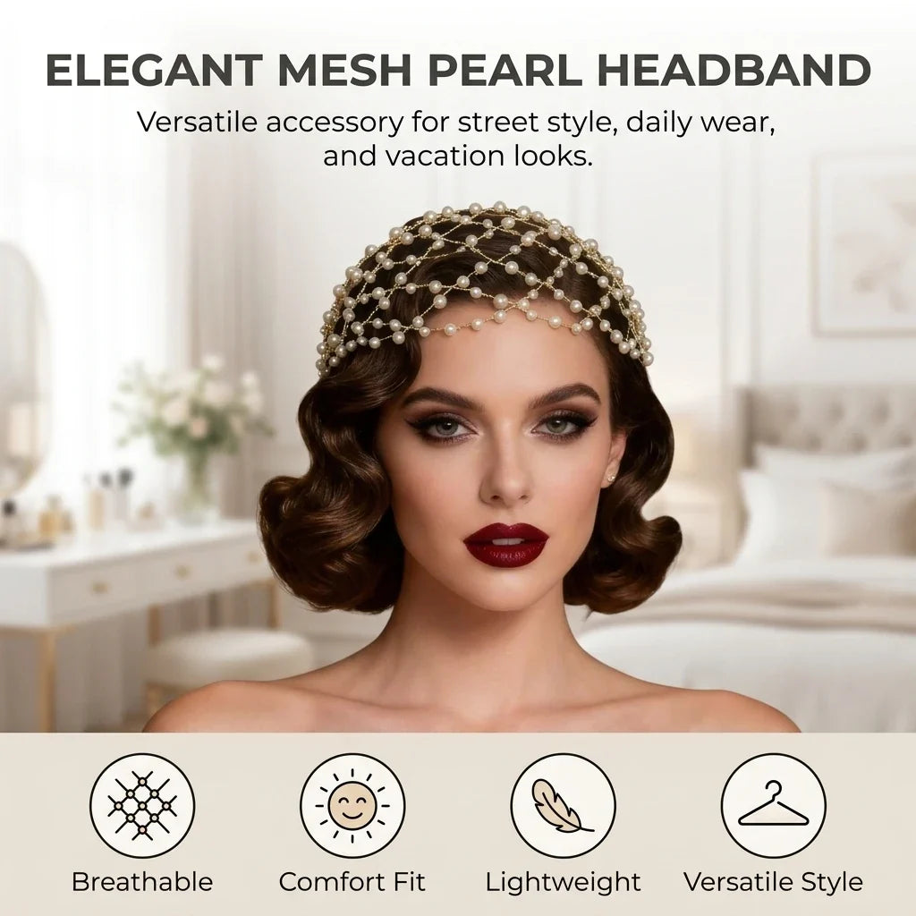 Pearl Embellished Mesh Headband for Women | Elastic Hair Band