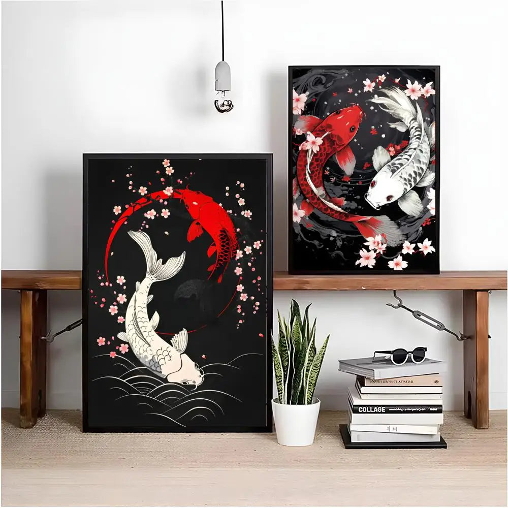 Lucky Koi Yin Yang Wall Art Poster Sticker | Minimalist Decor