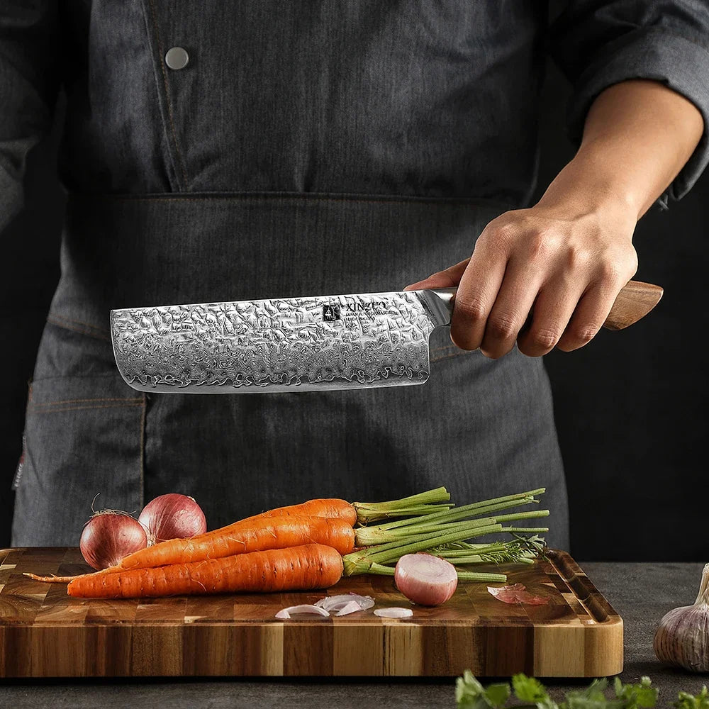 XINZUO 7" Nakiri Knife – AUS10 Damascus Steel Walnut Handle