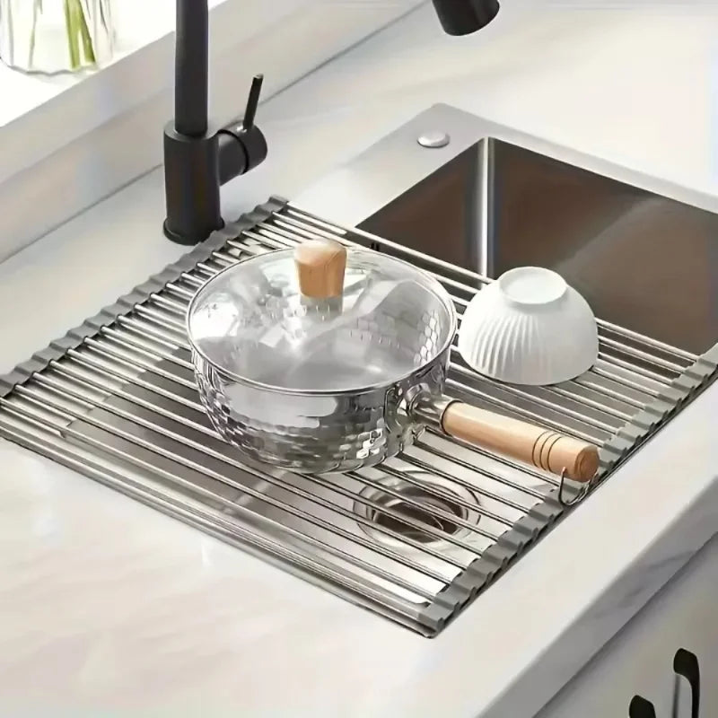 Foldable Stainless Steel Sink Drying Rack | Kitchen Dish Drainer