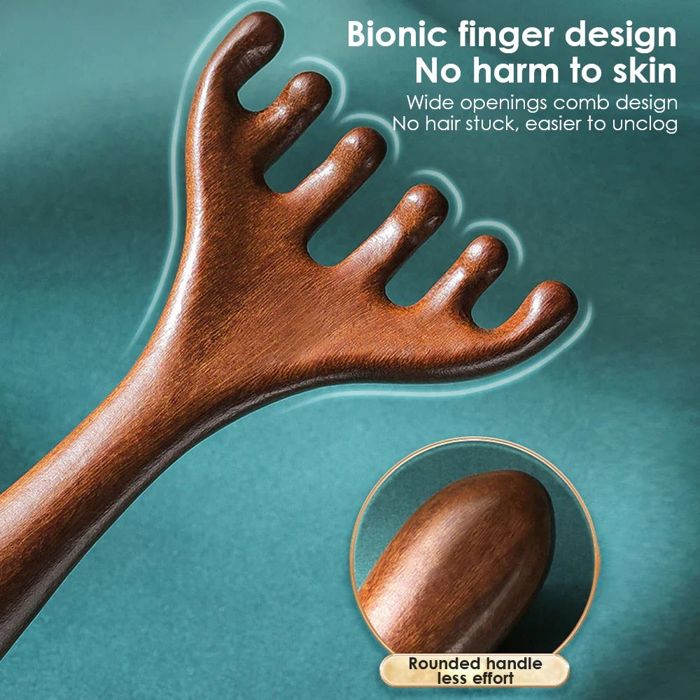 Sandalwood 6-Claw Head Massage Comb & Gua Sha Tool | Hailicare