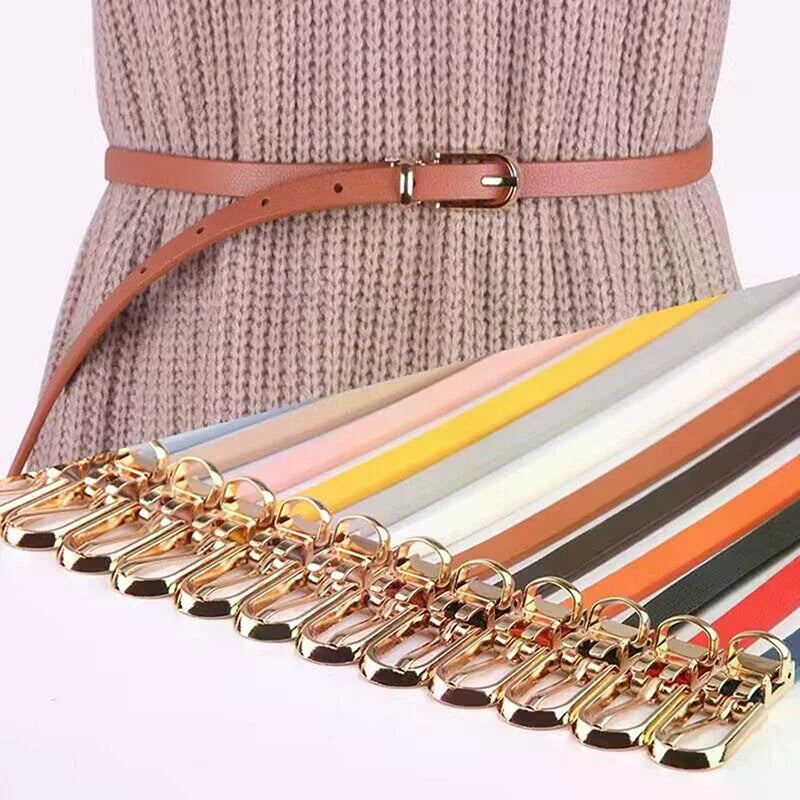 Fashion Black White Gray Women Belts Thin Skinny Waistband Pin Buckle