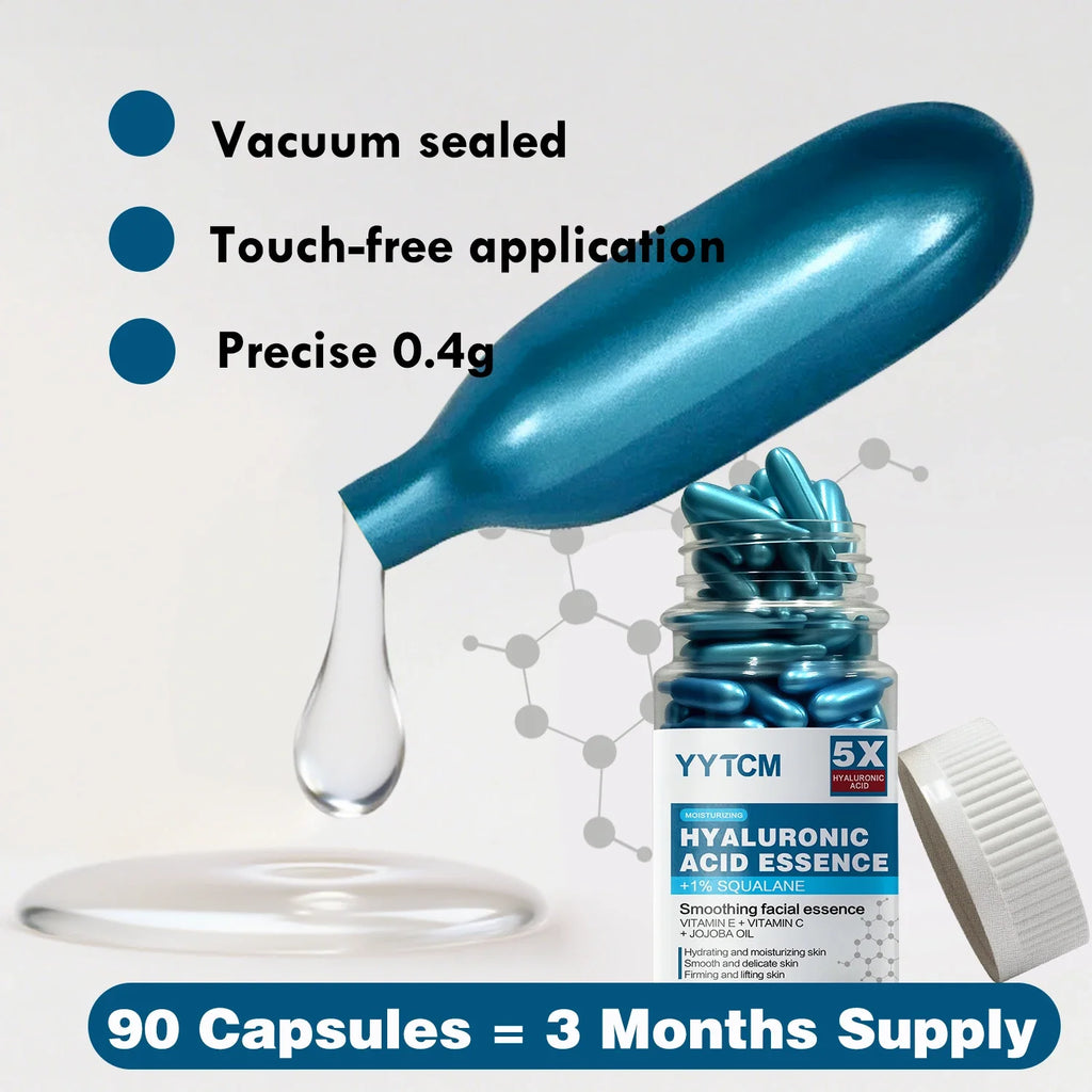 Hyaluronic Acid Capsule Essence – Squalane, Vitamin C & E | 90ct
