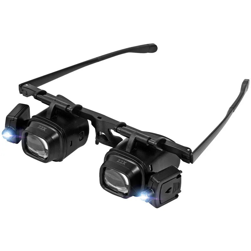 Head-Mounted LED Magnifier Glasses – 24X with Multiple Lenses