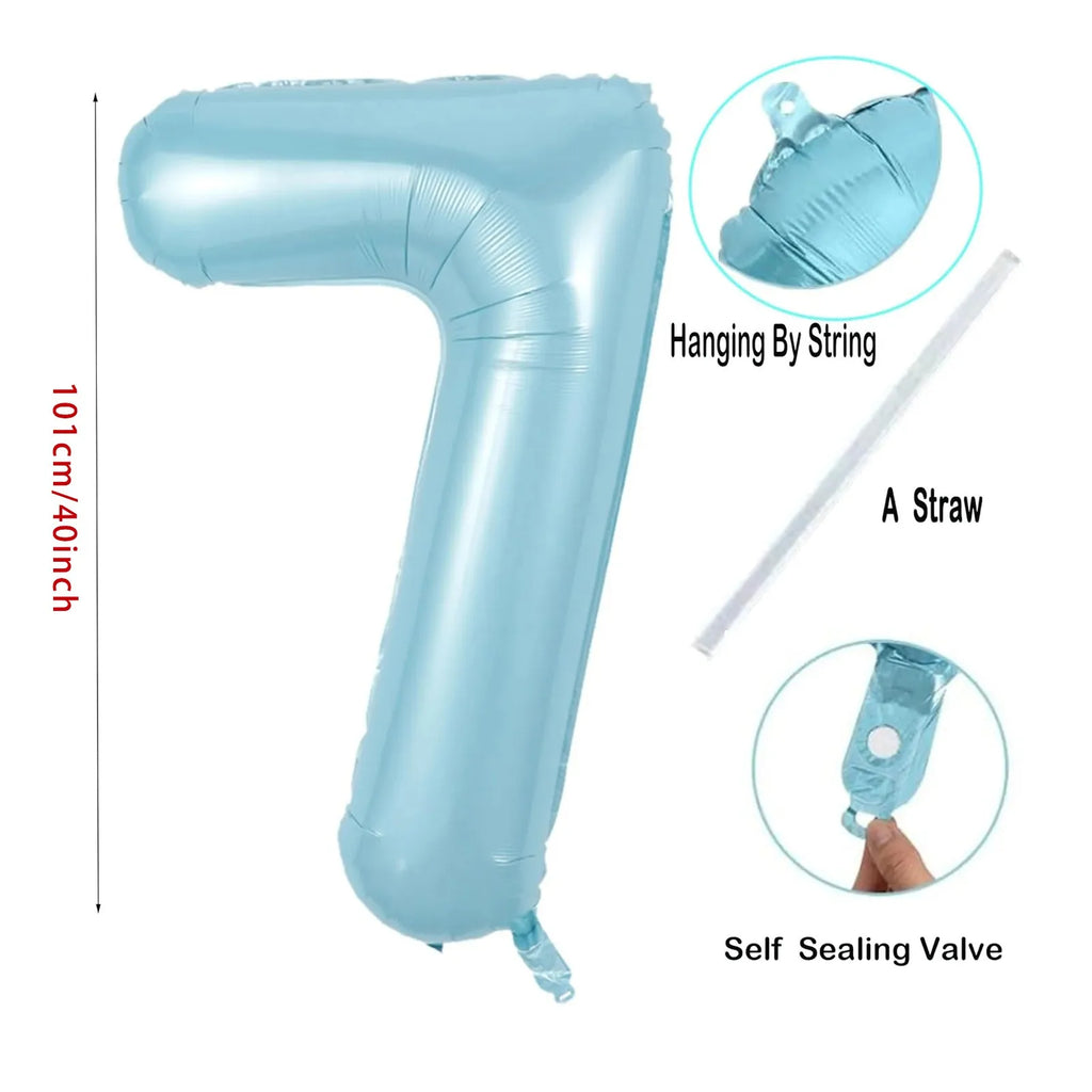 40-Inch Pearl Blue Number Foil Balloon | Party Decoration 0–9