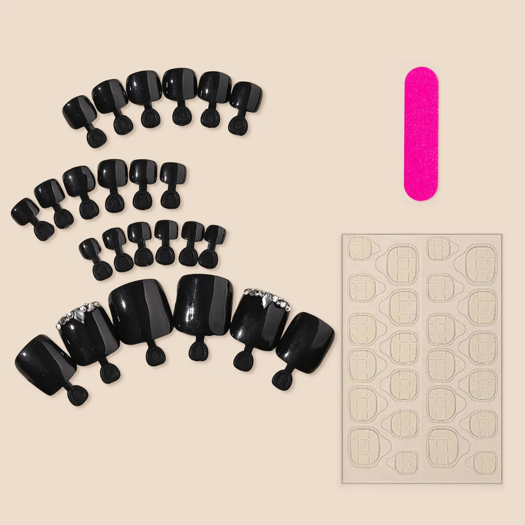 24-Piece Black Rhinestone Press-On Nails | Square Glossy Set