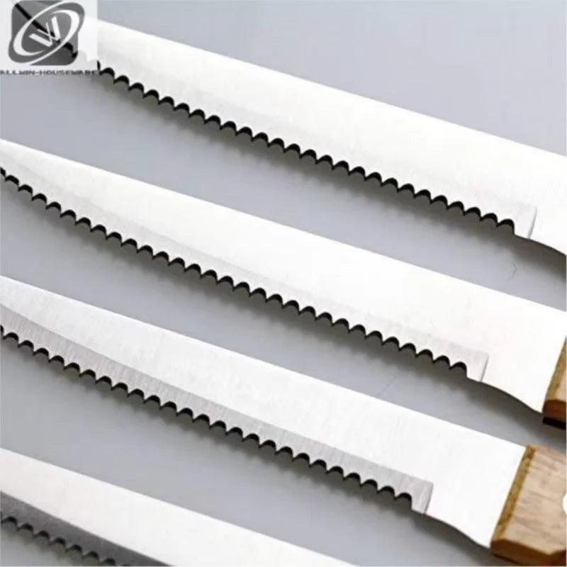 Serrated Steak Knives Set – Stainless Steel & Wood Handle