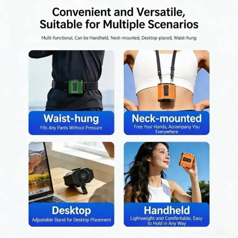 Rechargeable Waist Clip Fan – 100-Speed Wearable Neck & Belt Fan