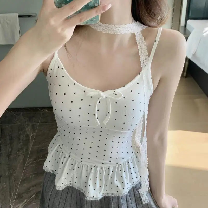 Women's Polka Dot Bandeau Cami Top – French Slim Fit Summer