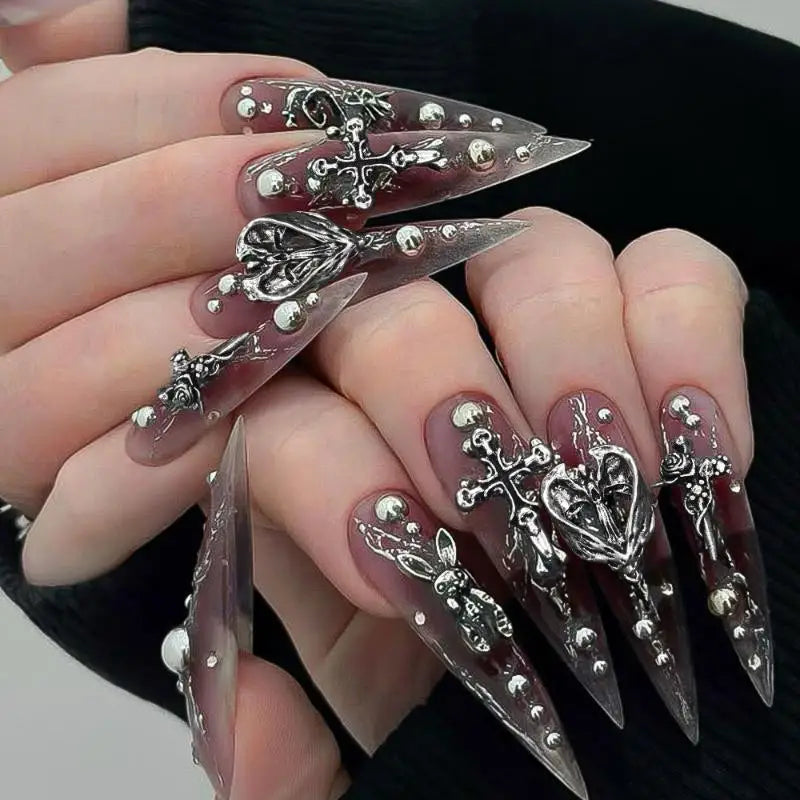 12-Grid Y2K Vintage Cross & Skull Nail Art Charms Set
