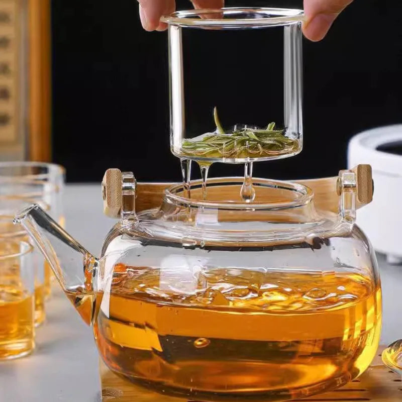 HMLOVE Boron Silicon Glass Teapot Chinese Tea Ceremony Transparent
