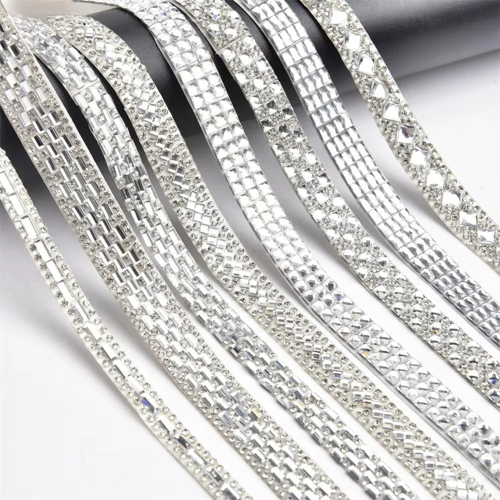 1Yard Glitter White Crystal Rhinestone Tape Trim Self-adhesive Glass