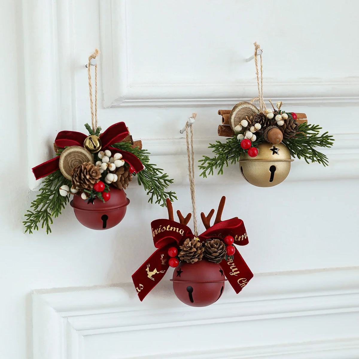 Christmas Bells Antlers Bows Pinecone Mixed Pendants Tree Window