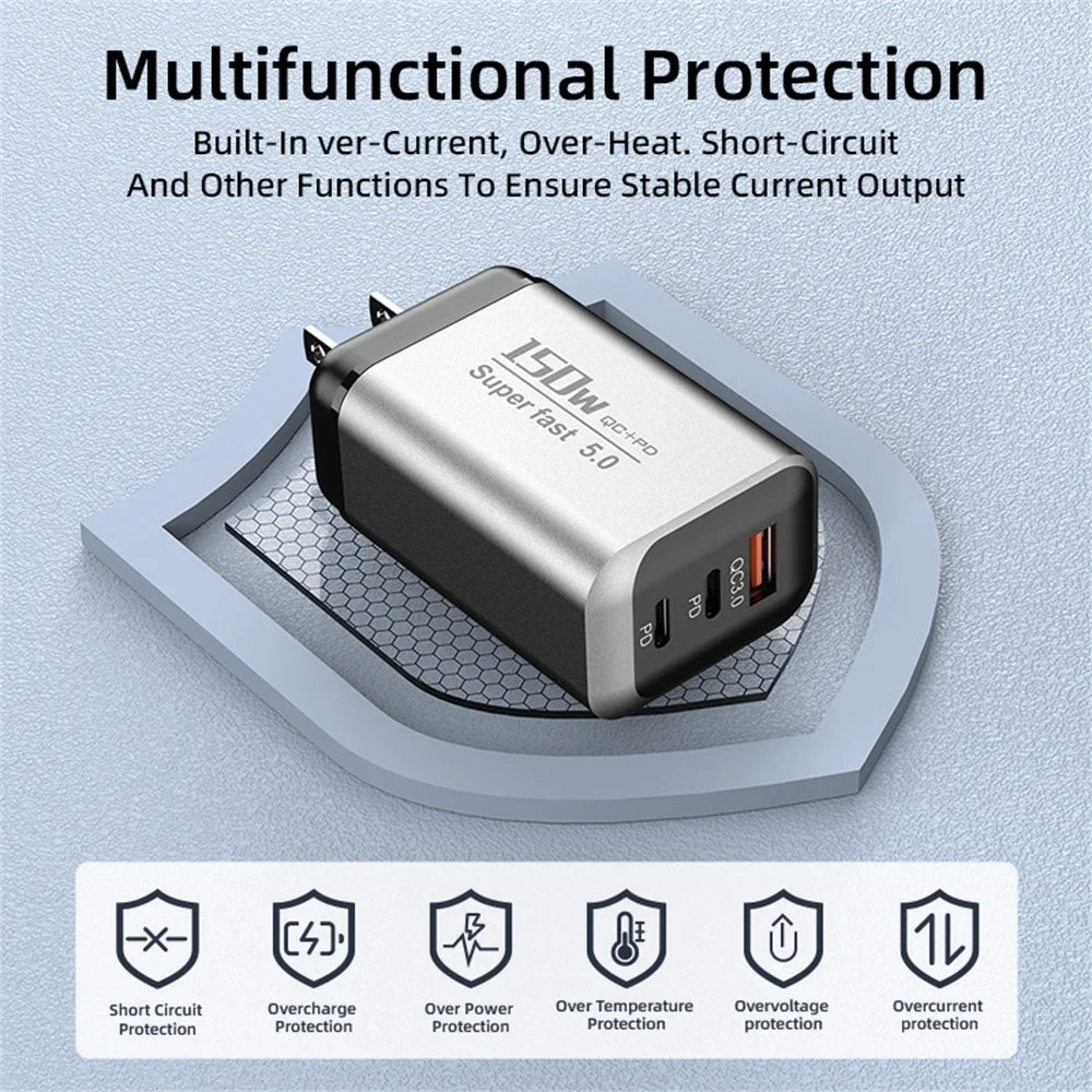 150W USB-C PD Fast Charger Quick Charge 3.0 | EU US UK Plug