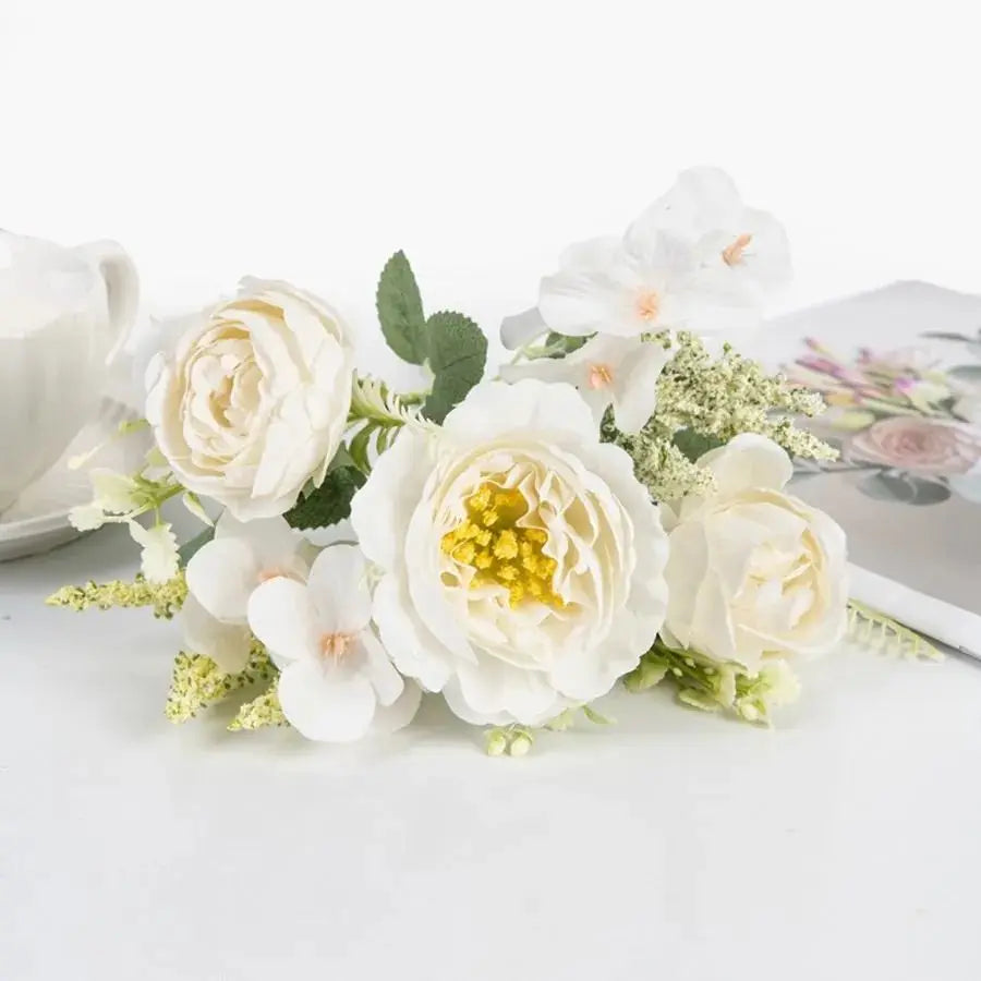 White Silk Hydrangea Peony Artificial Flowers Bundle | Wedding Décor