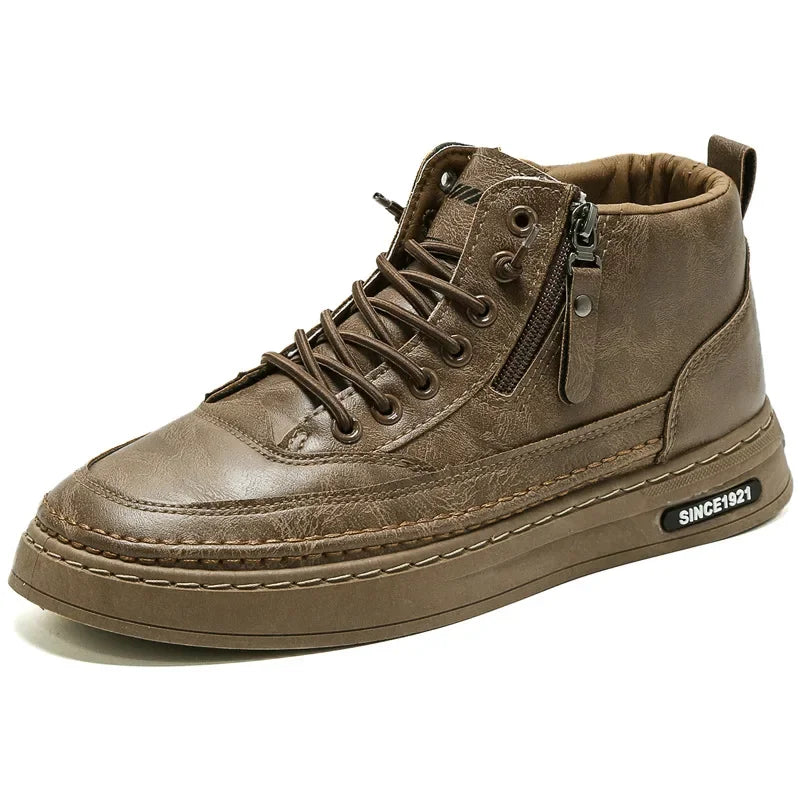 YBQJOO Men's Platform Lace-Up PU Leather Casual Oxford Shoes