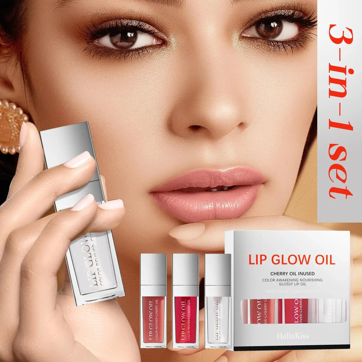 Hello Kiss Lip Oil Trio – Glossy, Hydrating & Long-Lasting