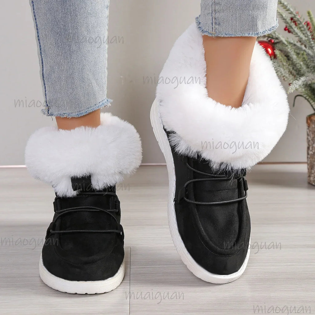Women's Slip-On Plush Lined Faux Suede Ankle Snow Boots