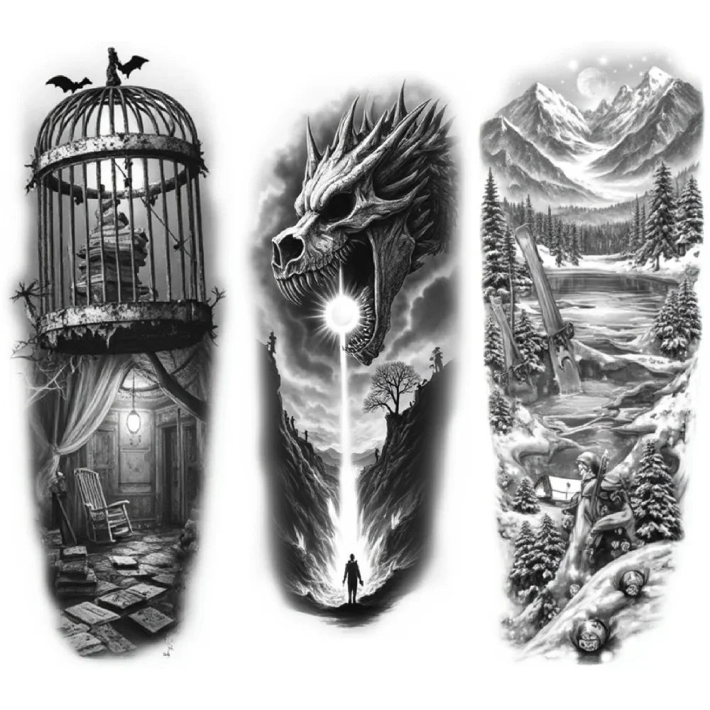3-Pack Realistic Temporary Tattoos – Caged Creature & Nature Art