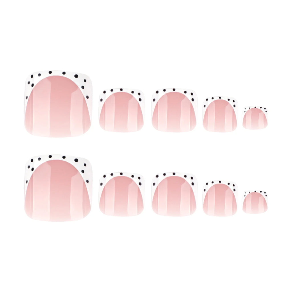 French False Toe Nails Black Polka Dot Designs Press Toenails